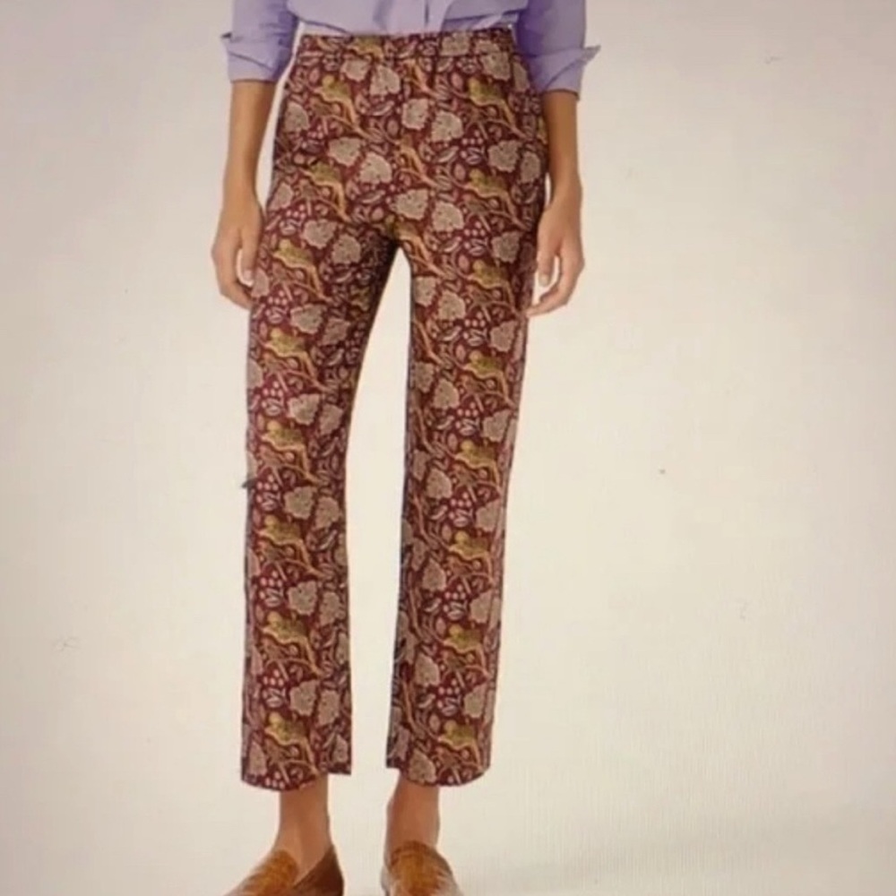 J.Crew Silk Red Pants with Cheetahs